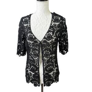 Womens Black Open Crochet Short Sleeve Cardigan Over Camisole Tank Dress Sz‎ XL